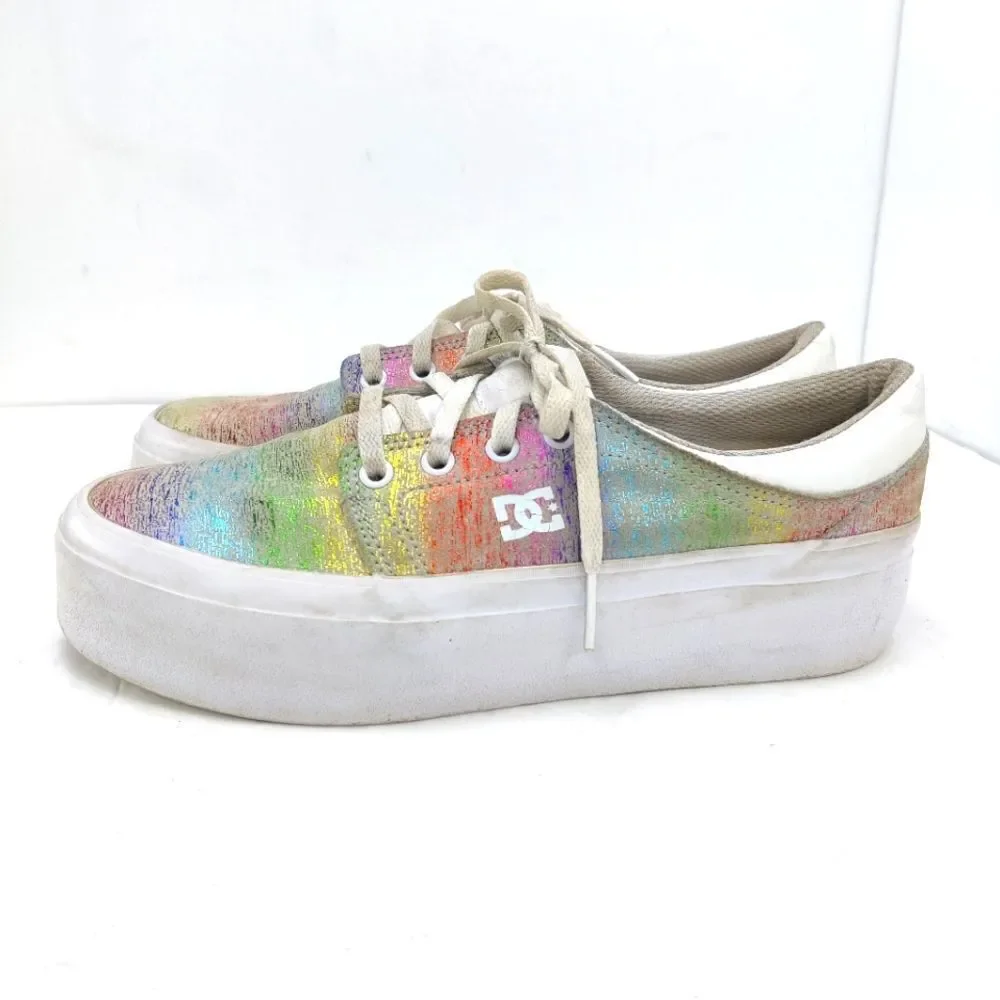 DC Platform Leather Sneaker Skate Shoe Iridescent Rainbow White Sz 8 Women Trase